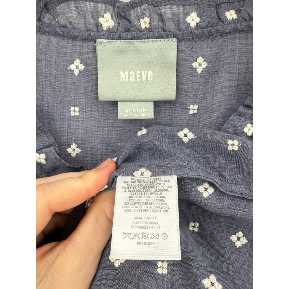 Anthropologie Maeve Sawyer Peasant Top with Tassel Trim | Blue | Medium - Picture 5 of 6